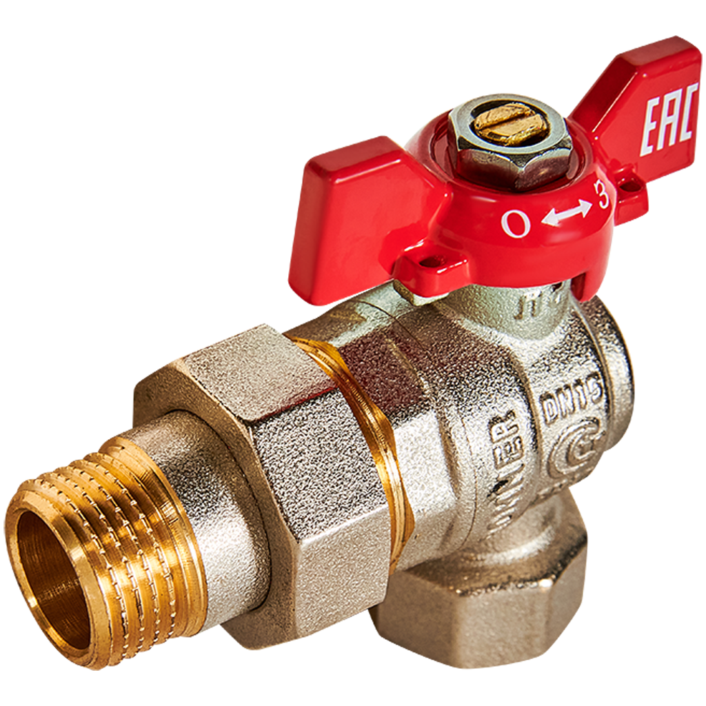 Кран шаровой угловой с американкой, ВР/НР, ручка бабочка   1/2" ROMMER ГОСТ