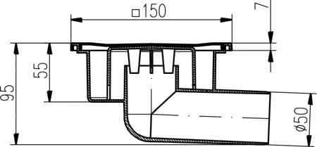 326 N Трап боковой -сетка из нерж. стали 150х150 DN50 высота 95 (DN50/95N) Магазин сантехники Нижний Новгород