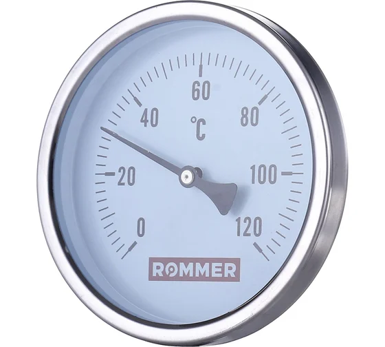 Термометр бимет 0-120°С 100мм с погружной гильзой 100мм  1/2" ROMMER