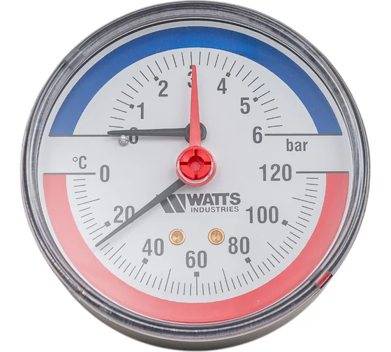 Термоманометр аксиальный F+R818 80мм, 0-6 бар 0-120С Watts  (50/1)