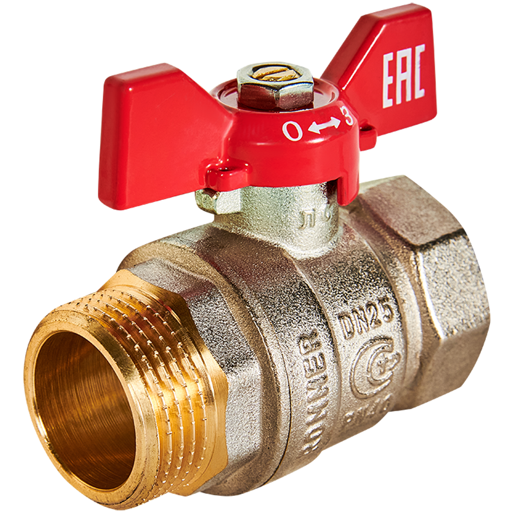 Кран шаровой, ВР/НР, ручка бабочка  1" ROMMER ГОСТ