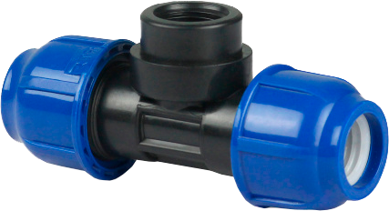 Тройник компрессионный внутр.резьба PN16 d 20x1/2" для ПЭ труб, РТП