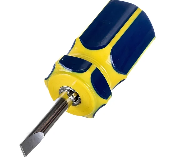 Отвертка с переставным жалом "коротыш", CrV сталь, сине-желтая пластиковая ручка 6х32 мм PH2/SL6