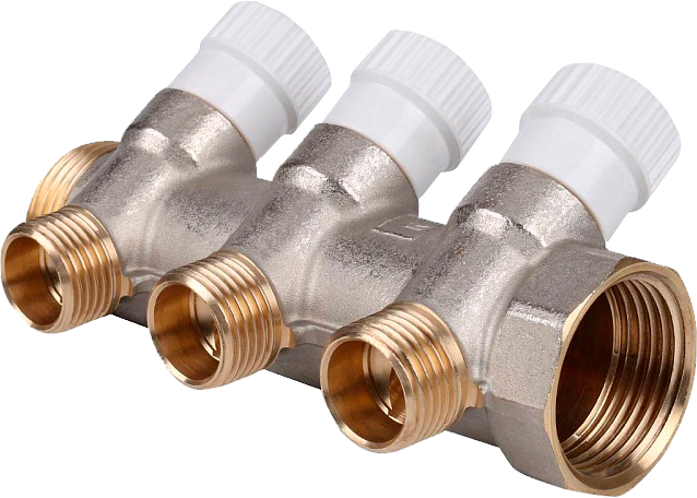 Коллектор 1"х1/2" с 3-мя кранами Stout (12/1)