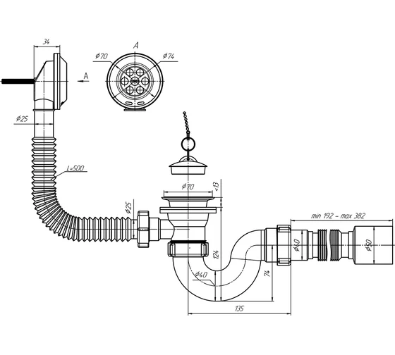 Обвязка для ванны 1 1/2" с вып. и перел. с гофрой 40*50 Ани пласт (30/1)