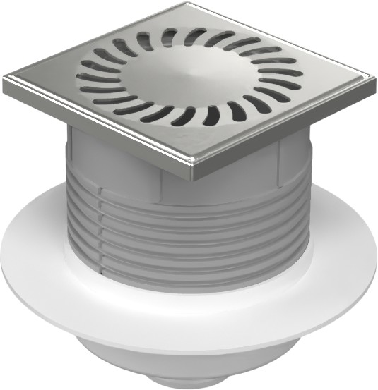 420 XL  Трап для внутренних помещений с нижним сливом,d50 122х122 нерж. решетка,воротник НЕПТУН (PV50XN-L2)