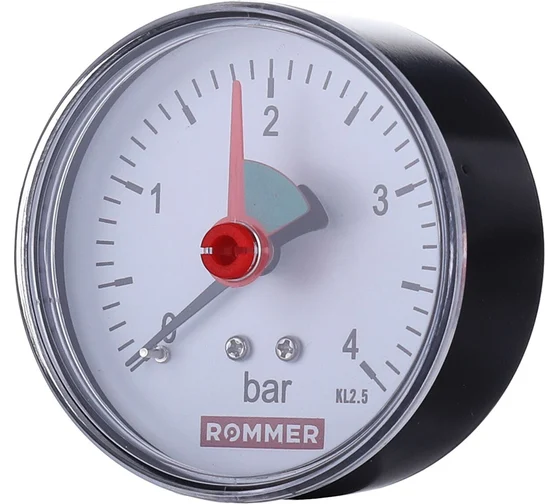 Манометр аксиальный с указателем предела 0-4 bar 50мм 1/4" ROMMER