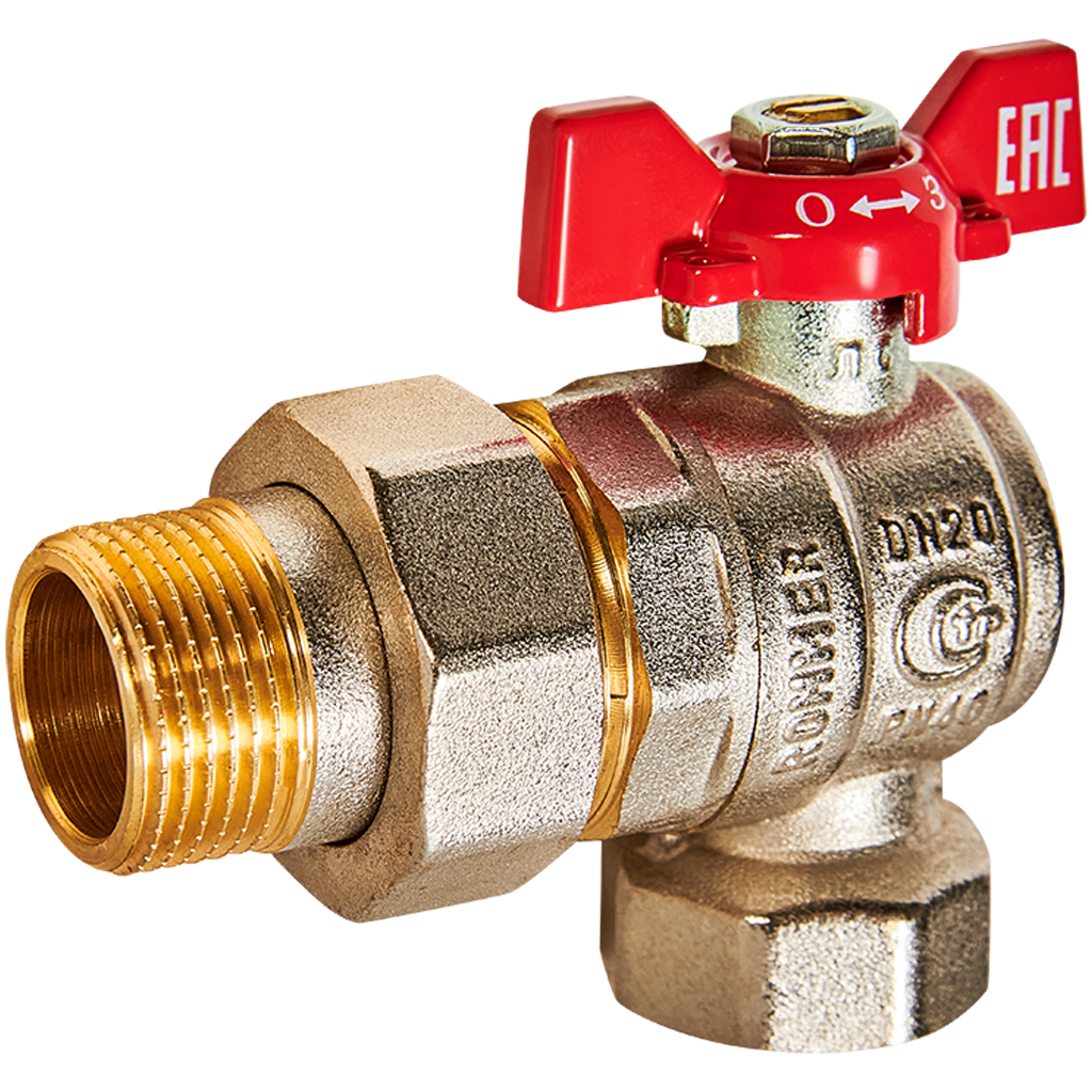 Кран шаровой угловой с американкой, ВР/НР, ручка бабочка   3/4" ROMMER ГОСТ