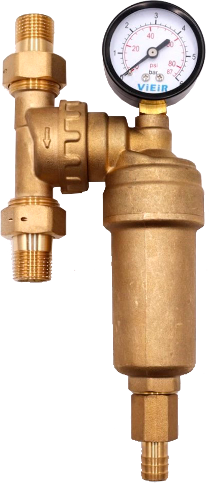Фильтр свободного вращения с манометром 1/2" для горячей воды  (VIEIR)