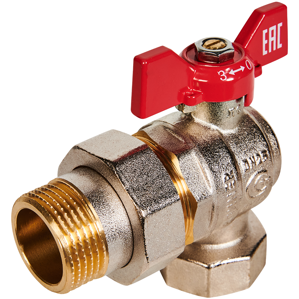 Кран шаровой угловой с американкой, ВР/НР, ручка бабочка  1" ROMMER ГОСТ