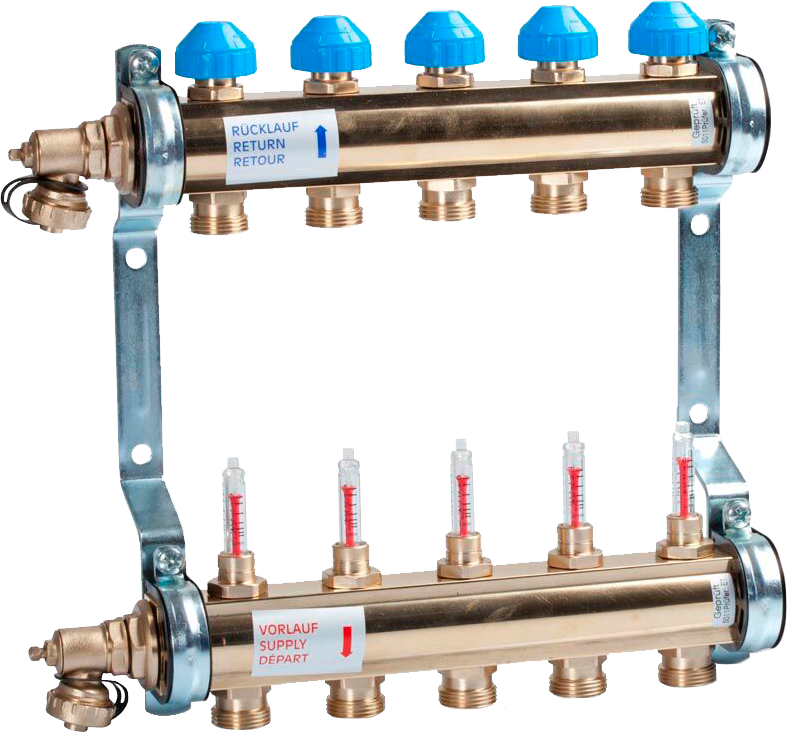 Коллектор 1" латунь с расходомерами HKV/T  4вых - 3/4" (в сборе) Watts