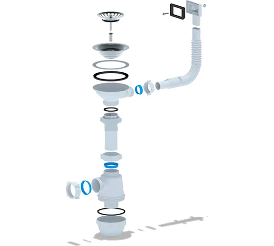 Сифон для кух.моек 3 1/2"х40 винт 40 мм АНИ ГРОТ с гибким переливом (прямоуг)(10/1)