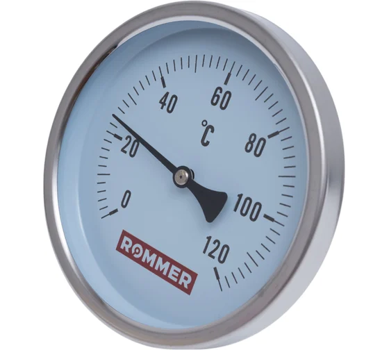 Термометр бимет 0-120°С 100мм с погружной гильзой 75мм  1/2" ROMMER