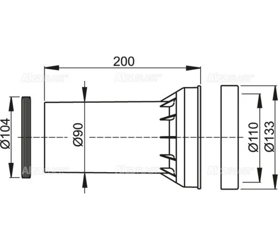 М902 Трубка нижняя Комплект для систем инсталяции (слив.труба  диам.=90мм ,L=200мм+2 прокладки) M902 Магазин сантехники Нижний Новгород