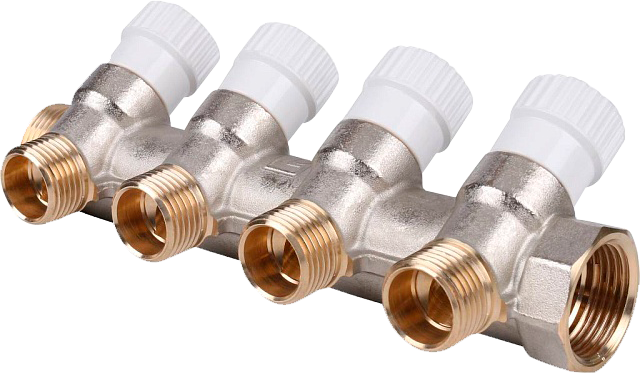 Коллектор 3/4"х1/2" с 4-мя кранами Stout (10/1)