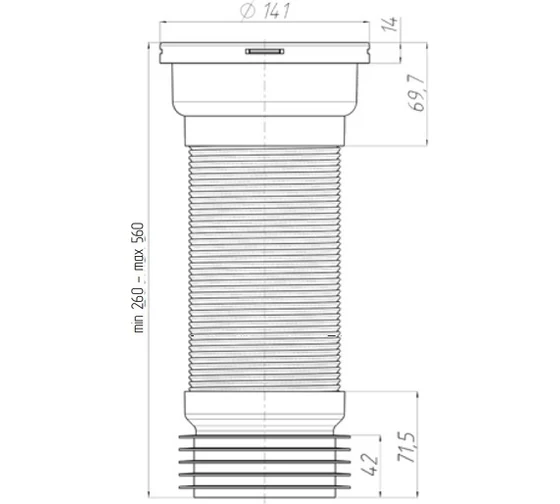 Удлинитель (ГОФРА) гибкий для унитаза (231-500 мм) с мет. спиралью АНИ Пласт (20/1)