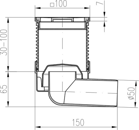 413 Трап боковой регулир - сетка из нерж. стали 100х100 DN50 (PVB50N1) Магазин сантехники Нижний Новгород