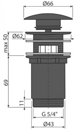 A392 BLACK Водослив д/умывальника A392 BLACK click/clack 5/4",большой черной заглушкой(с переливом) Магазин сантехники Нижний Новгород