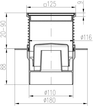 421 L Трап прямой с фартуком регулир- сетка из нерж. стали 122х122 DN 110 (PV110N-L2)(4/1) Магазин сантехники Нижний Новгород