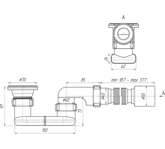 Сифон для душ. поддона 1 1/2"  плоский с гофрой 40*50 Ани пласт (40/1)