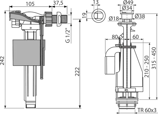 Выпускной комплект боковой 1/2" с двойной кнопкой(16/1) (SA 08 A SA 04 1/2)  Магазин сантехники Нижний Новгород