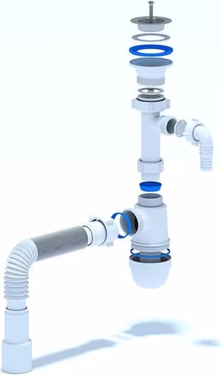 Сифон для кух.моек 1 1/2"х40 с отводом для стиральной машины с гибкой трубкой 40/50 