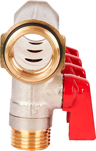 Коллектор с шар. кранами 3/4 , 4 отвода 1/2  (красные ручки)