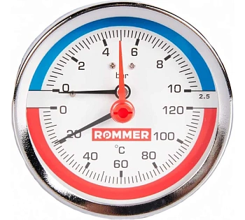 Термоманометр аксиальный  0-10 bar 0-120°С 80мм 1/2" STOUT