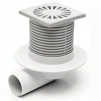 410 L  Трап с боковым выпуском, с фартуком, DN50 пластиковая решетка 100x100 (PVB50P-L1)