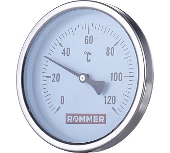 Термометр бимет 0-120°С 80мм с погружной гильзой 75мм  1/2" ROMMER