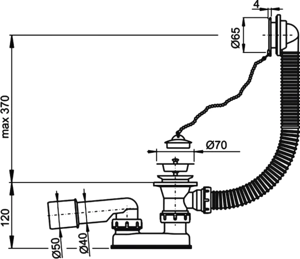 Сифон для ванны A501 хромированный Alca plast (20/1)