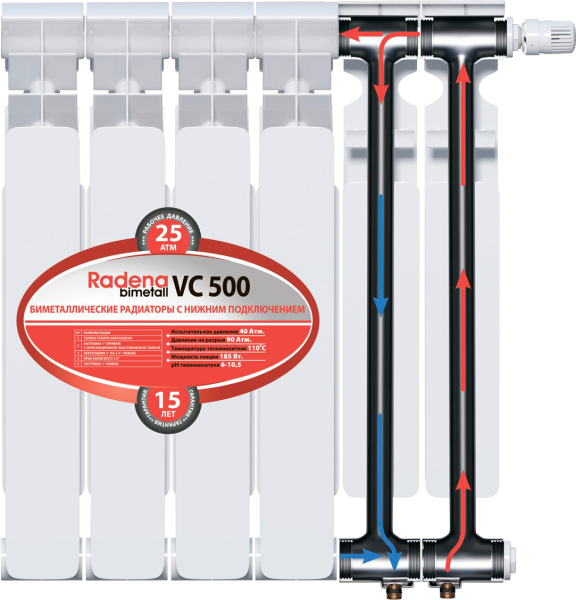 Радиатор биметалл Радена VC 500/85 с нижним подкл.