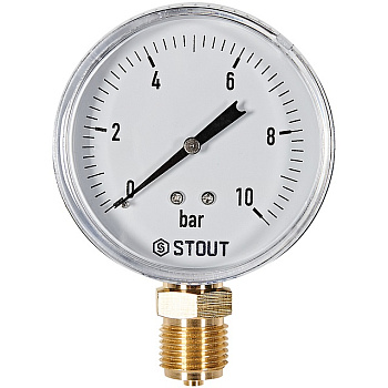 Манометр радиальный. Корпус Dn 80 мм 1/2 , 0...10 бар, кл.2.5 STOUT 