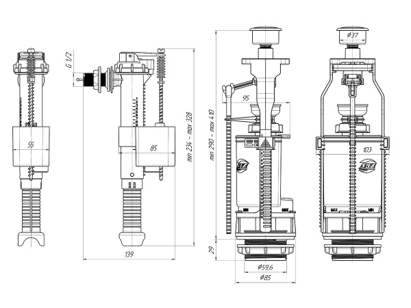 Набор д/унитаза 1/2" с боковой подводкой с пласт. штуцером, кнопка хром АНИ Пласт (20/1) Магазин сантехники Нижний Новгород