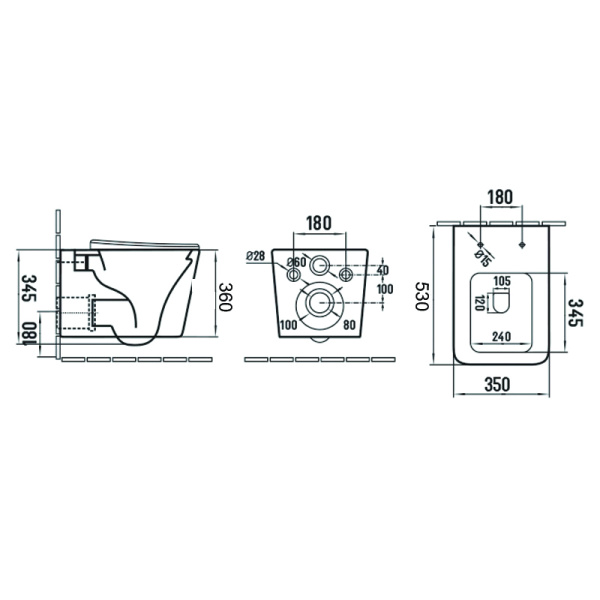 AZ-2216 Azario NOVA Унитаз подвесной безободковый в комплекте (505*350*345)