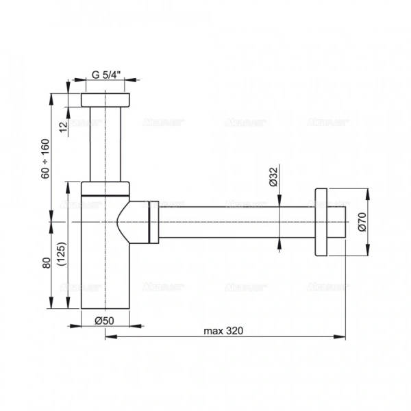 Сифон хром с н/г 5/4" DESIGN латунь круглый  AlcaPlast А400