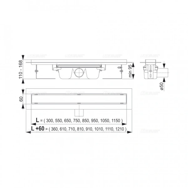 Желоб  водоотводящий APZ6- 300 Alca (под плитку без решетки FLOOR) Магазин сантехники Нижний Новгород