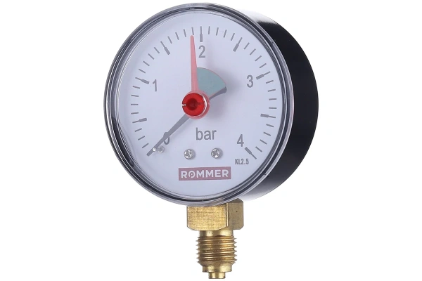 Манометр радиальный с указателем предела 0-4 bar 63мм 1/4" ROMMER