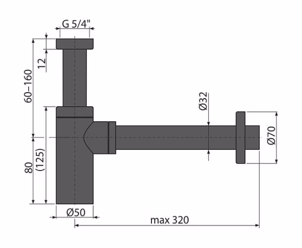 Сифон д/умывальника А400 BLACK DESIGN круглый  AlcaPlast (черный -мат)