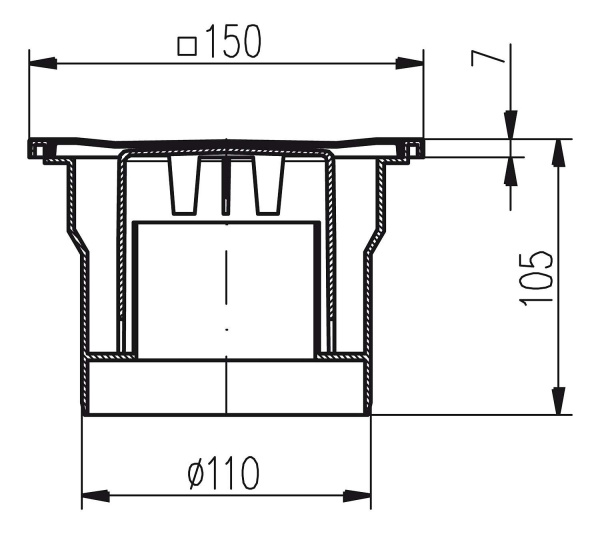 323 N-с  Трап прямой - сетка из нерж. стали черный 150х150 DN 110 (DNS110N)(9/1) Магазин сантехники Нижний Новгород