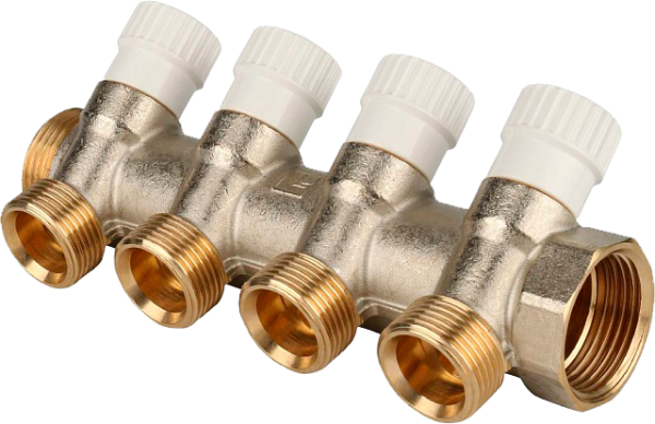 Коллектор 1"х3/4" с 4-мя кранами Stout  (9/1)