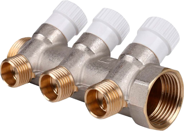 Коллектор 1"х1/2" с 3-мя кранами Stout (12/1)