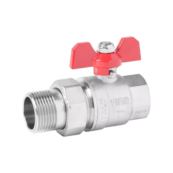 Кран шар. с амер. красный, никель VIEIR