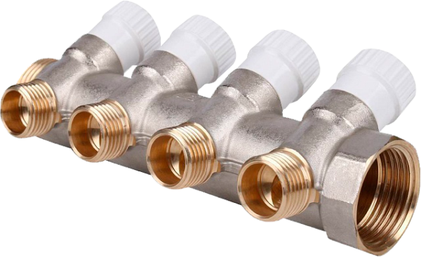 Коллектор 1"х1/2" с 4-мя кранами Stout  (9/1)