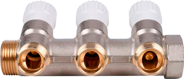 Коллектор 1"х1/2" с 3-мя кранами Stout (12/1)