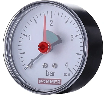Манометр аксиальный с указателем предела 0-4 bar 50мм 1/4" ROMMER