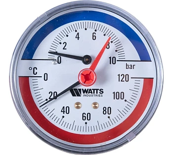 Термоманометр аксиальный F+R818 80мм, 0-10 бар 0-120С Watts