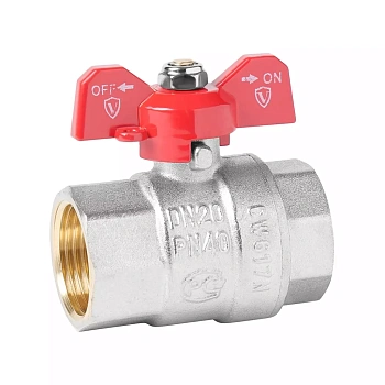 Кран шар в/в бабочка F/F (Б) красный, никель ViEiR 