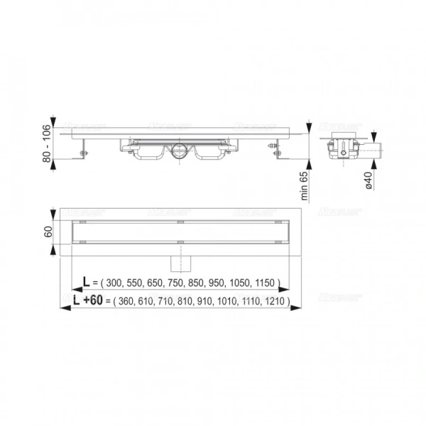 Желоб  водоотводящий APZ106- 650 Alca (под плитку без решетки  FLOOR) Магазин сантехники Нижний Новгород