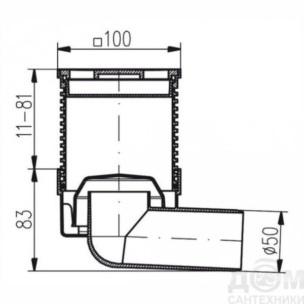 412 Трап боковой регулир - пластиковая сетка  100х100 DN50 (PVB50P1) Магазин сантехники Нижний Новгород